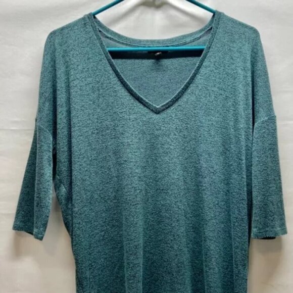 Express Ladies XS 3/4 Sleeve Rayon Blend Tunic Heathered Forest Green Soft Knit - Picture 3 of 11